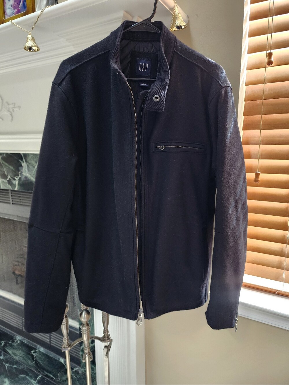 GAP Men's Black Wool Blend Zip Moto Style Jacket Coat Sz M